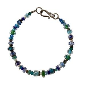 925 Sterling Silver Cerulean Turquoise Blue Green Handmade Beaded Bracelet NEW